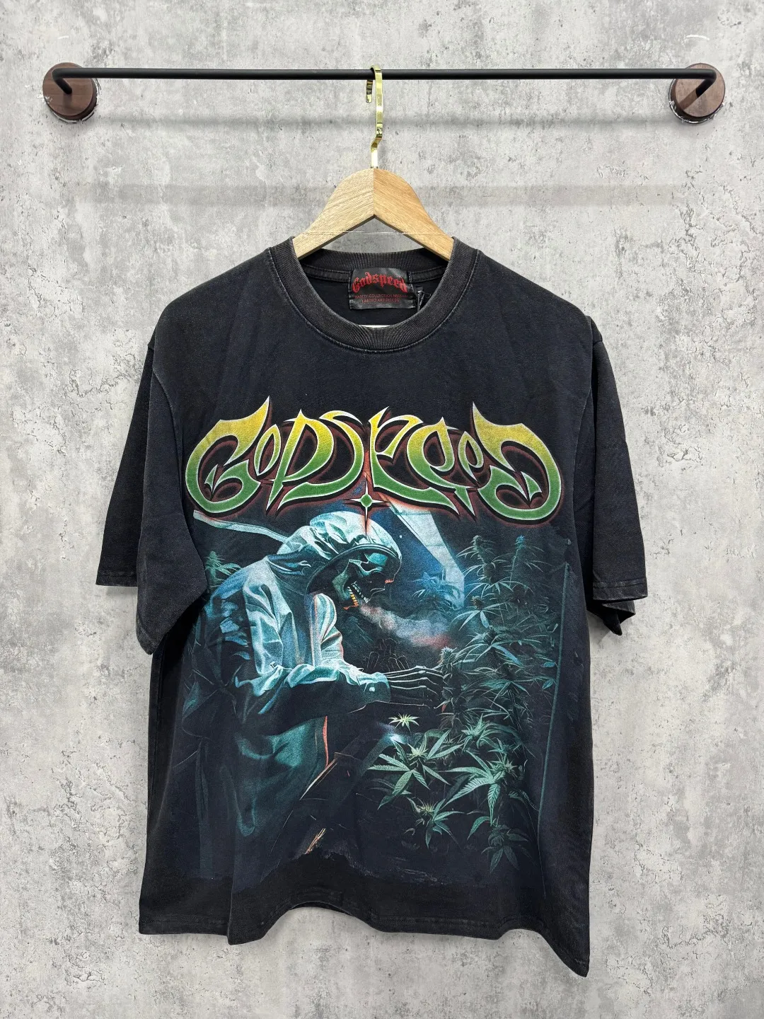 G63# GodSpeed ​​white ink direct-print short-sleeved S-XL size black (washed) P126 brown (washed) P126