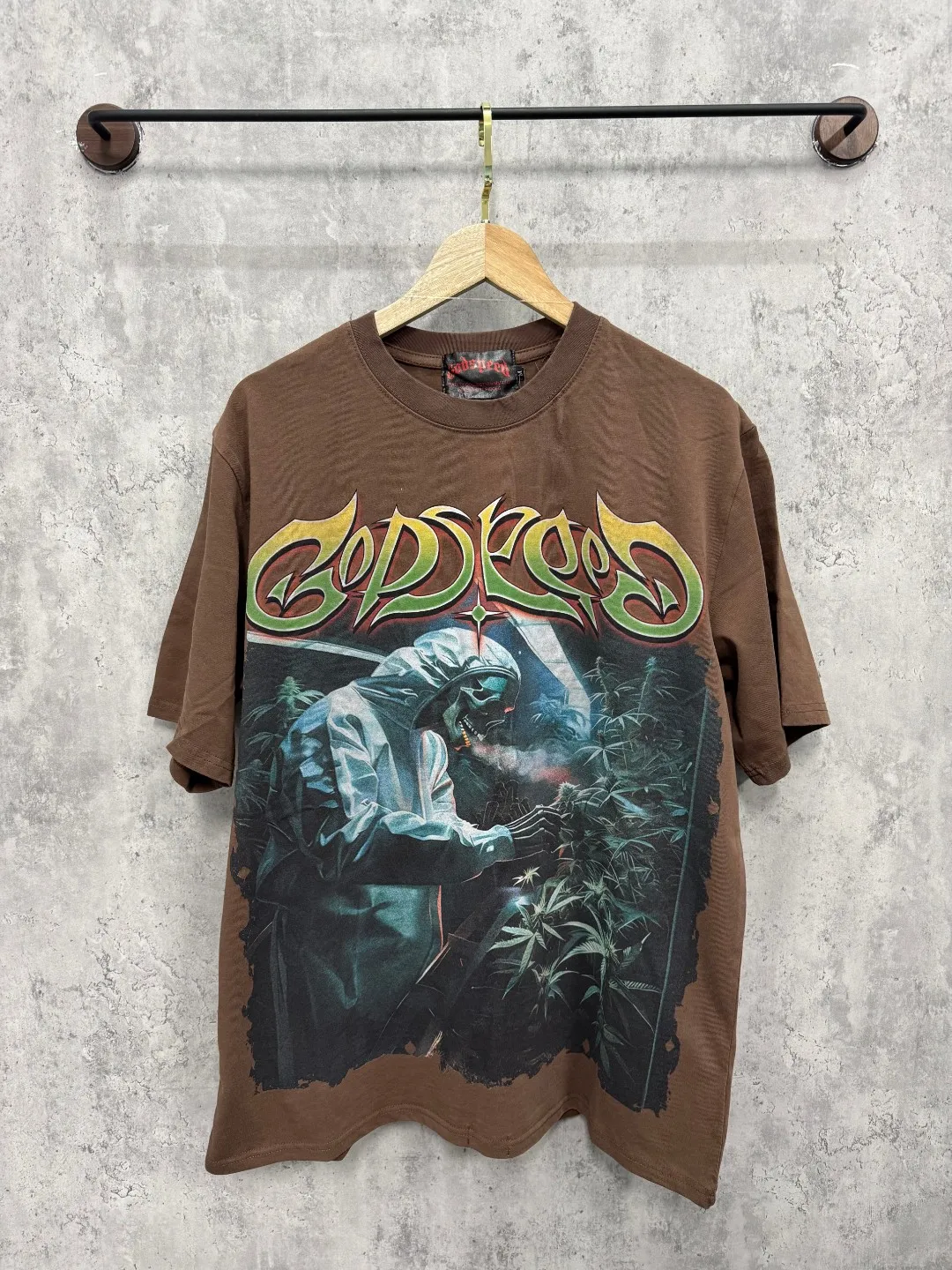G63# GodSpeed ​​white ink direct-print short-sleeved S-XL size black (washed) P126 brown (washed) P126