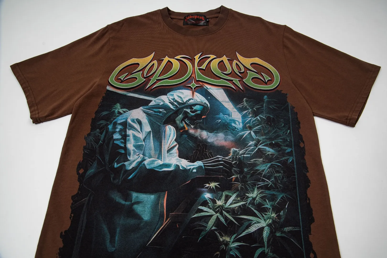 G63# GodSpeed ​​white ink direct-print short-sleeved S-XL size black (washed) P126 brown (washed) P126