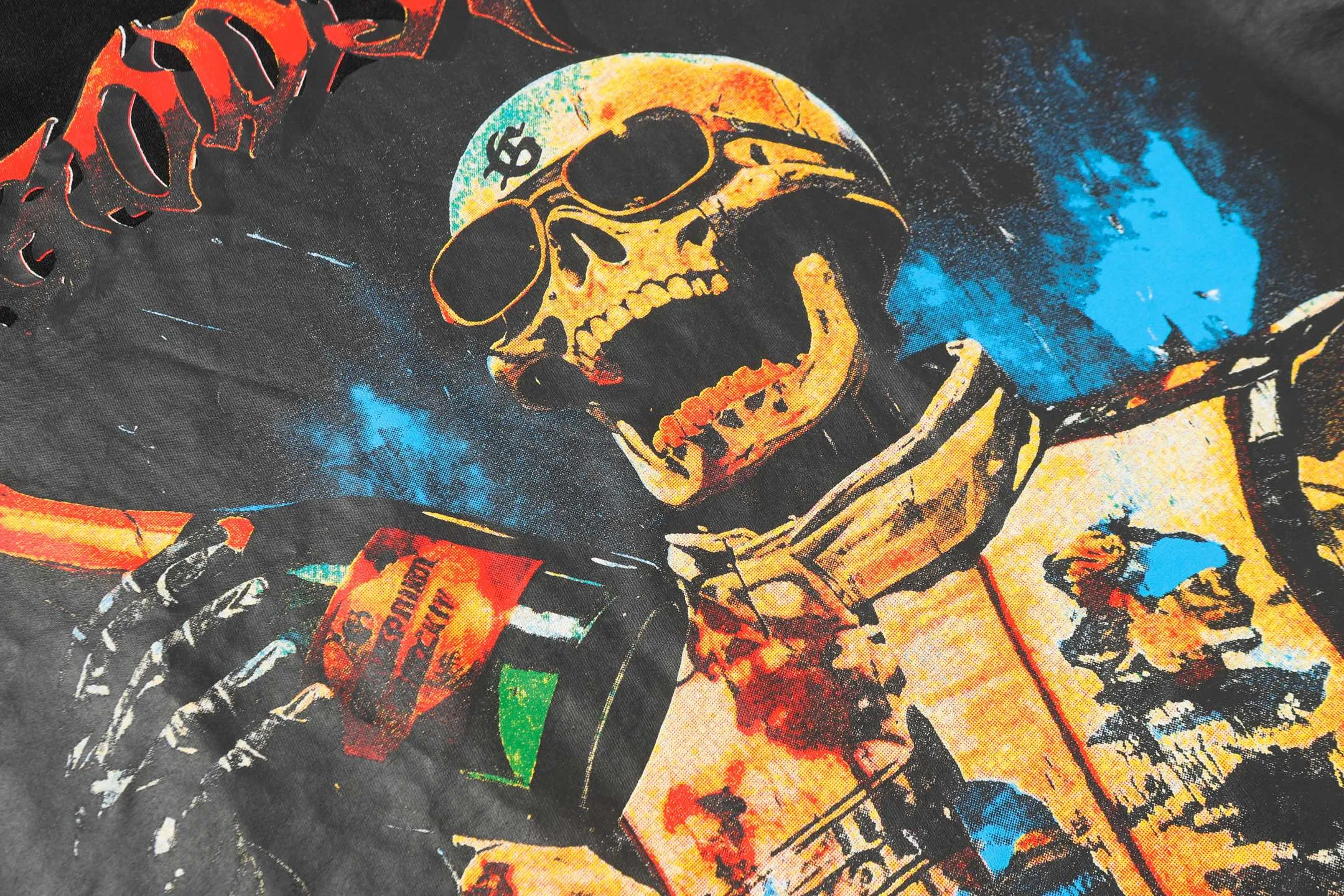 6019#washed black｜P116 Godspeed cross-border American rock and roll street washed retro style short-sleeved T (craft printing) fabric (fabric): 32 count combed double yarn 250g weight size (size): S-M-L-XL color (colour): washed black 👉