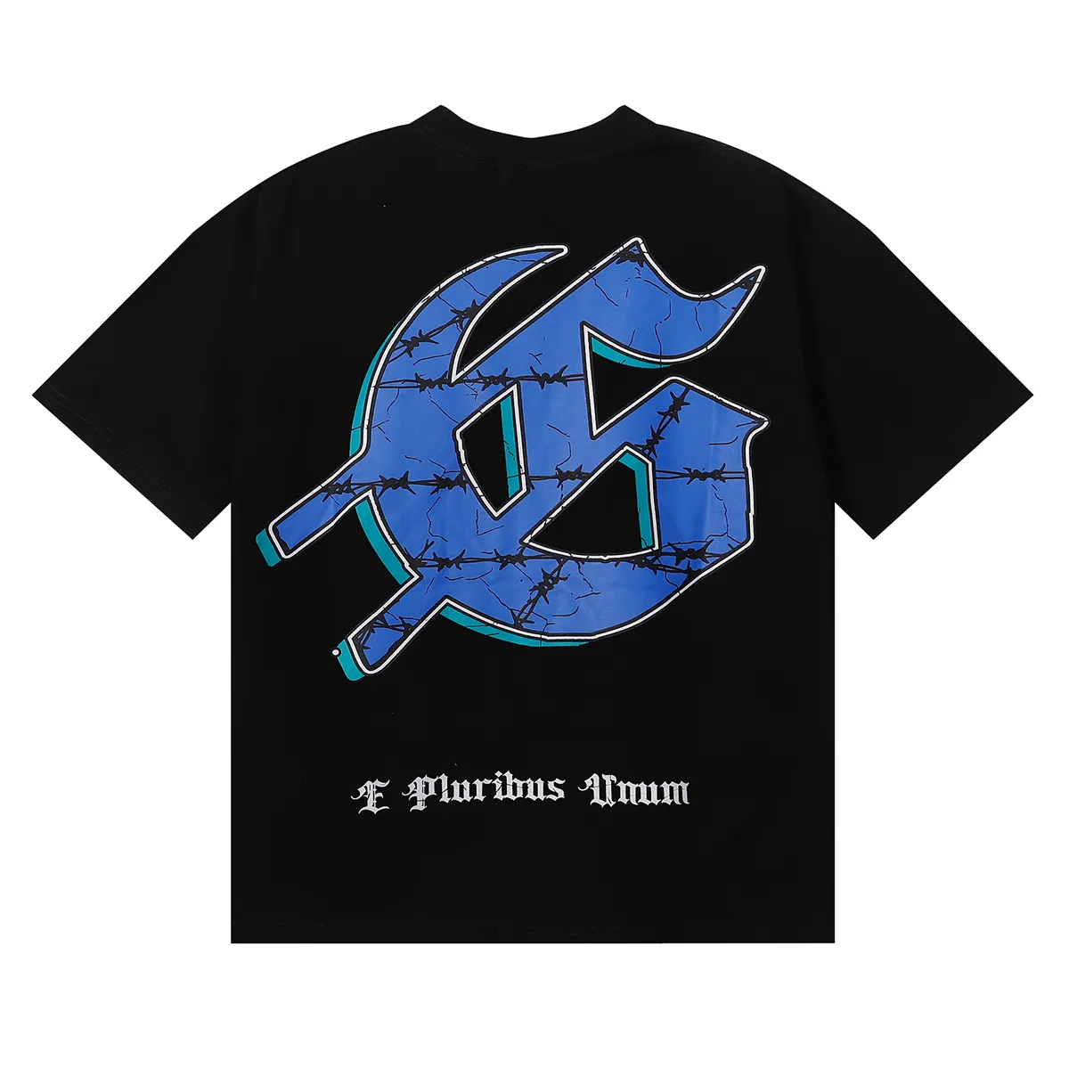 No. 7063, American fashion Godspeed skull city reflection print high weight double yarn pure cotton casual short-sleeved T-shirt batch 110 Color: black, apricot; Size: S M L XL
