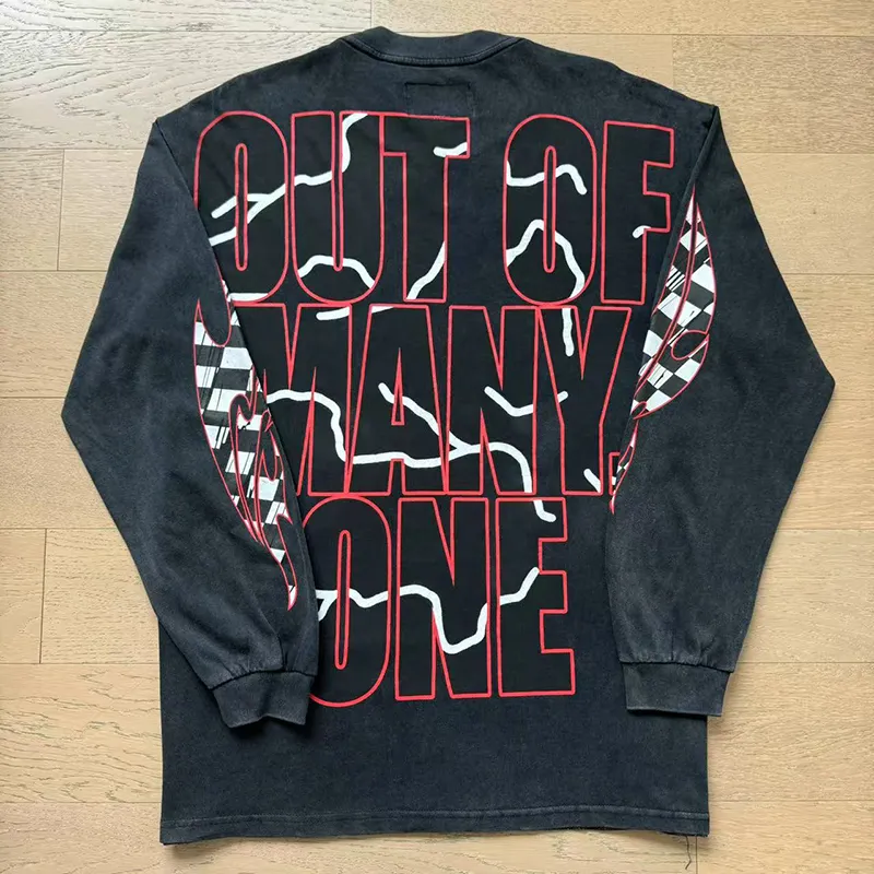 1102# P160 Washed Black Real Shot Godspeed American Fashion Rock Street Retro Washed Distressed Printed Pure Cotton Short Sleeves Fabric: 270g 32 Count Fine Cotton Double Yarn Pure Cotton Color: Washed Black Size: S M L XL