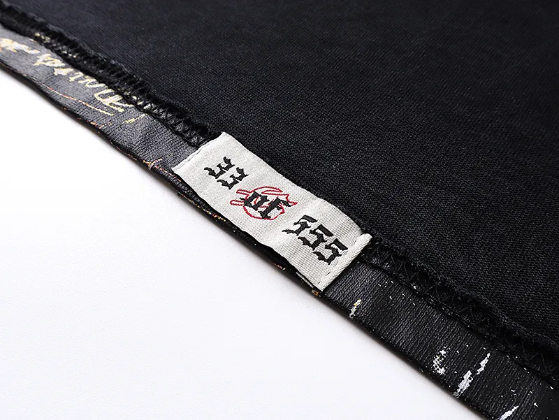 1102# P160 Washed Black Real Shot Godspeed American Fashion Rock Street Retro Washed Distressed Printed Pure Cotton Short Sleeves Fabric: 270g 32 Count Fine Cotton Double Yarn Pure Cotton Color: Washed Black Size: S M L XL