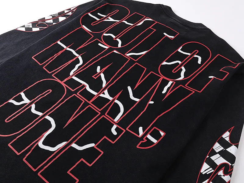1102# P160 Washed Black Real Shot Godspeed American Fashion Rock Street Retro Washed Distressed Printed Pure Cotton Short Sleeves Fabric: 270g 32 Count Fine Cotton Double Yarn Pure Cotton Color: Washed Black Size: S M L XL