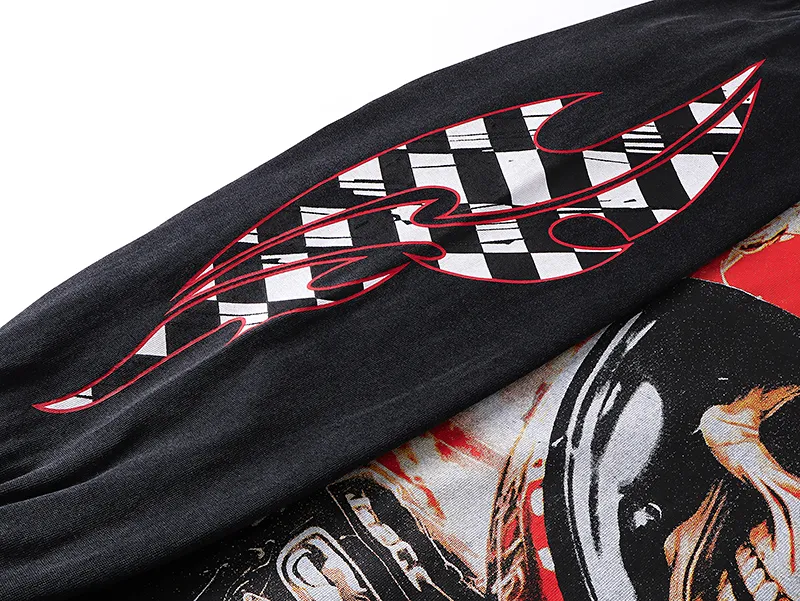 1102# P160 Washed Black Real Shot Godspeed American Fashion Rock Street Retro Washed Distressed Printed Pure Cotton Short Sleeves Fabric: 270g 32 Count Fine Cotton Double Yarn Pure Cotton Color: Washed Black Size: S M L XL