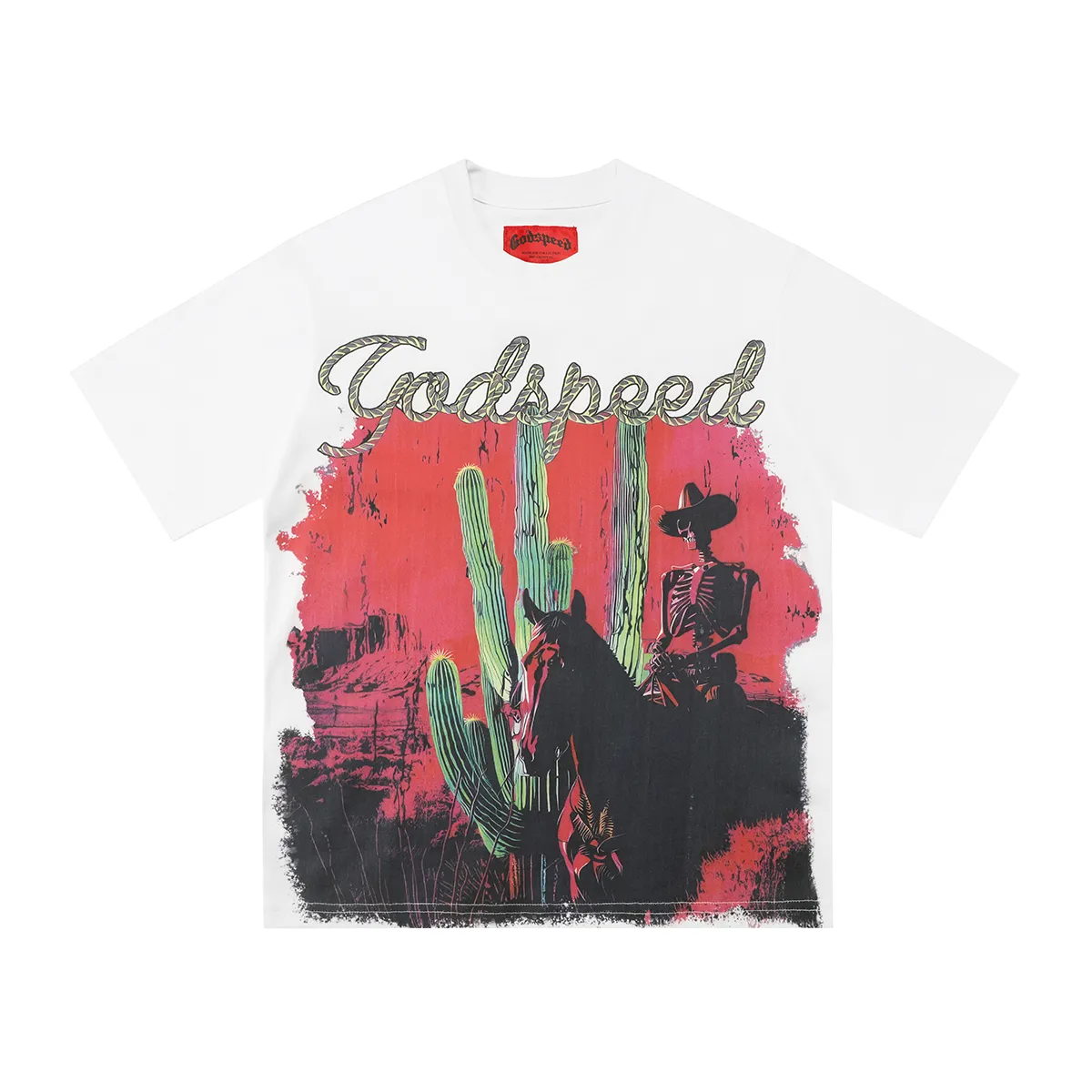 Godspeed Skeleton Knight White Ink Direct Ink Full Print Short Sleeve P110 High Quality Printing No Glue Feel Very Breathable S-XL Loose Fit