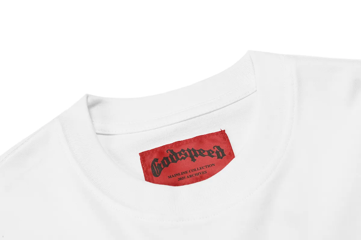 Godspeed Skeleton Knight White Ink Direct Ink Full Print Short Sleeve P110 High Quality Printing No Glue Feel Very Breathable S-XL Loose Fit