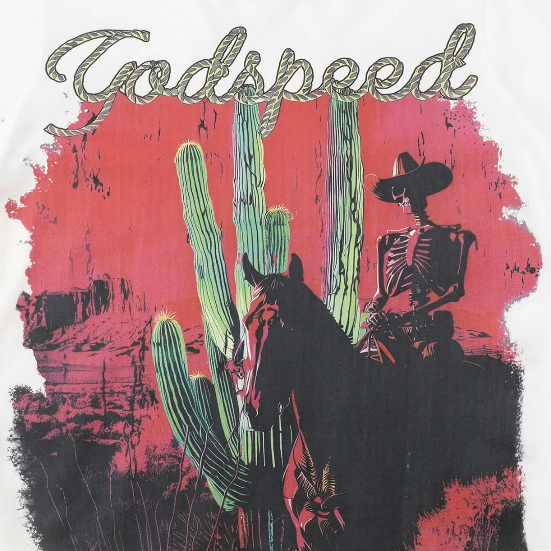 Godspeed Skeleton Knight White Ink Direct Ink Full Print Short Sleeve P110 High Quality Printing No Glue Feel Very Breathable S-XL Loose Fit