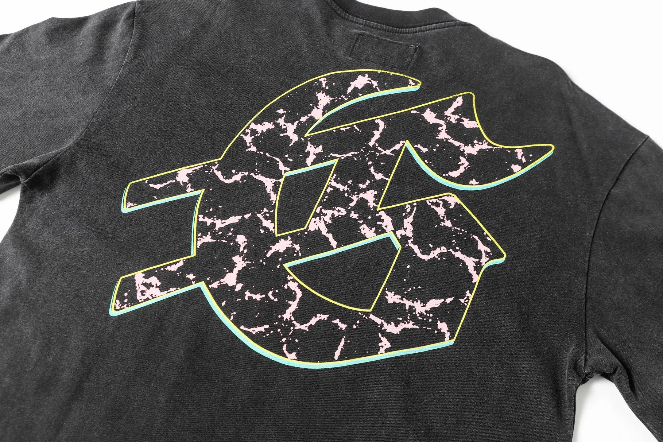 6022# washed black｜P116 Godspeed cross-border American rock and roll street washed retro style short-sleeved T (craft printing) fabric (fabric): 32 count combed double yarn 250g weight size (size): S-M-L-XL color (colour): washed black yu 👉 👉