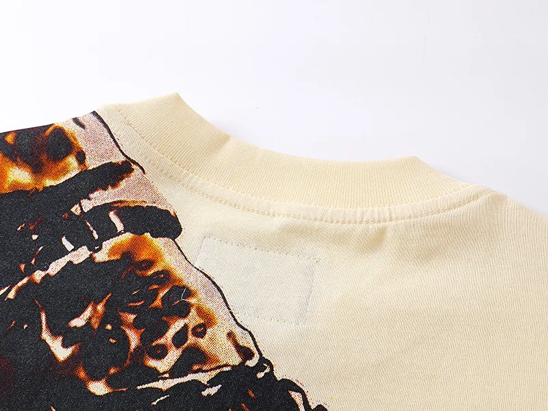 3132# P106 Real shot Godspeed American fashion rock street retro loose printed cotton short sleeves Fabric: 240g 32 count fine cotton double yarn pure cotton Color: apricot Size: S M L XL
