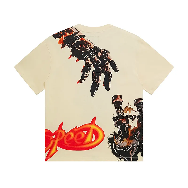 3132# P106 Real shot Godspeed American fashion rock street retro loose printed cotton short sleeves Fabric: 240g 32 count fine cotton double yarn pure cotton Color: apricot Size: S M L XL