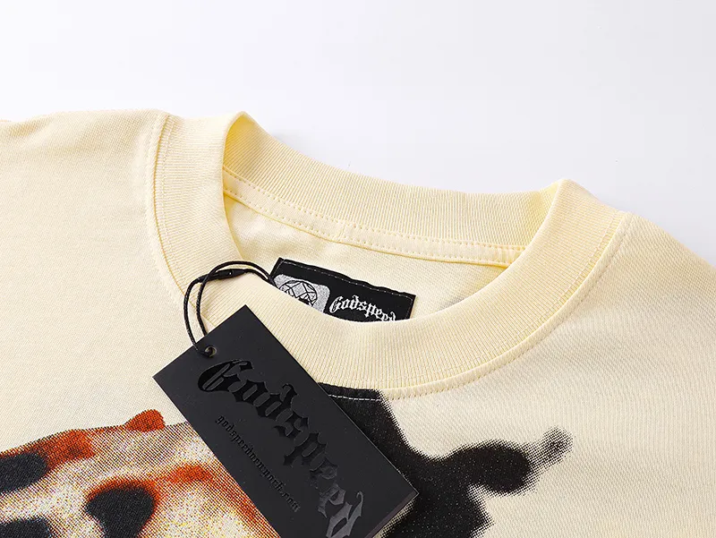 3132# P106 Real shot Godspeed American fashion rock street retro loose printed cotton short sleeves Fabric: 240g 32 count fine cotton double yarn pure cotton Color: apricot Size: S M L XL