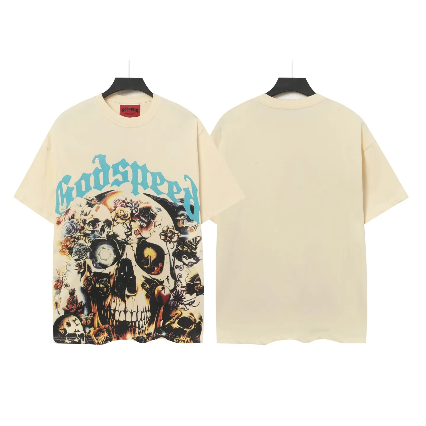 5011#apricot|P104 Godspeed cross-border American rock and roll street washed retro style short-sleeved T (craft printing) fabric (fabric) 32 count combed double yarn 240 grams weight code number (size): S-M-L-XL color (colour): apricot