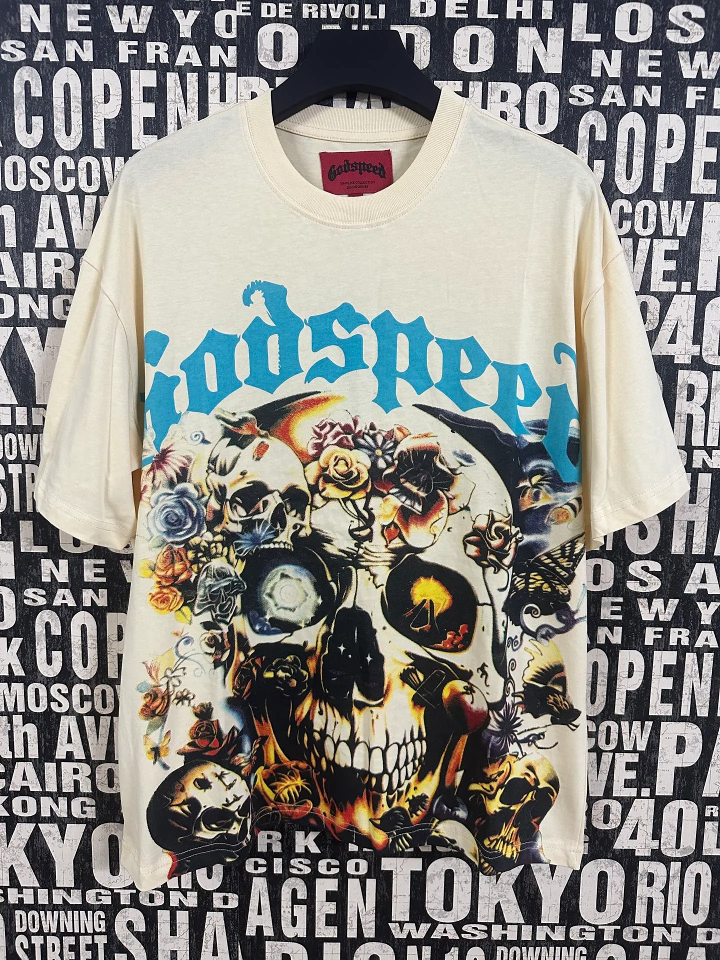 5011#apricot|P104 Godspeed cross-border American rock and roll street washed retro style short-sleeved T (craft printing) fabric (fabric) 32 count combed double yarn 240 grams weight code number (size): S-M-L-XL color (colour): apricot