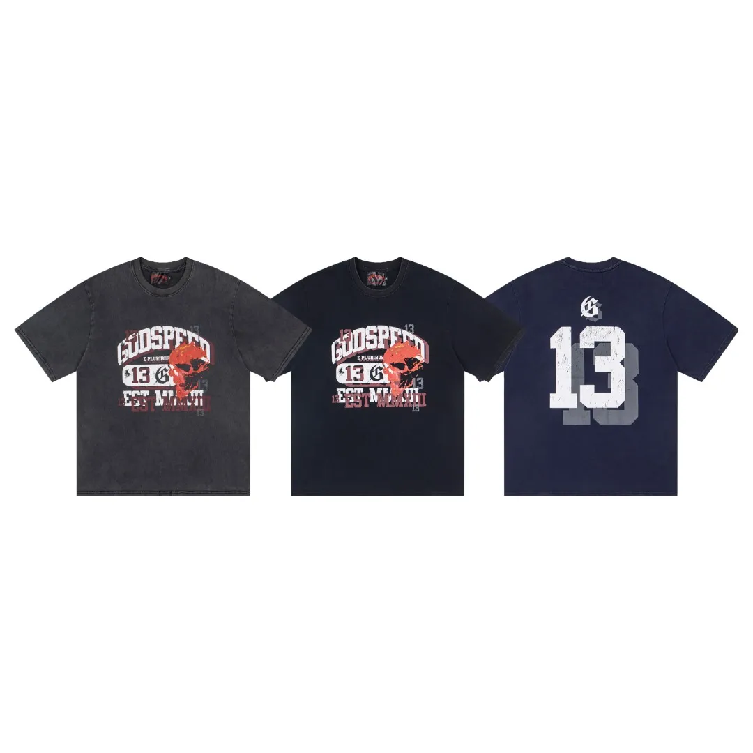 G69# GodSpeed ​​High Definition Printed Washed Short Sleeves S-XL Black P116 Dark Gray P116 Blue P116