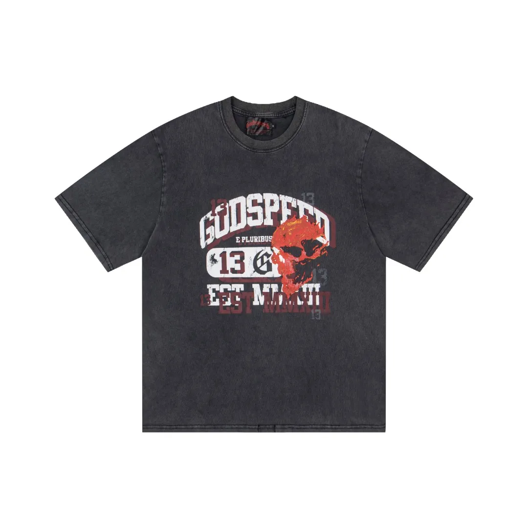 G69# GodSpeed ​​High Definition Printed Washed Short Sleeves S-XL Black P116 Dark Gray P116 Blue P116