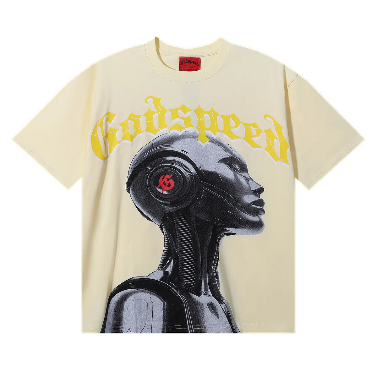 No. 7007, Meichao Godspeed technology robot printed high-quality double yarn pure cotton casual short-sleeved T-shirt batch 110 Color: black, apricot; Size: S M L XL