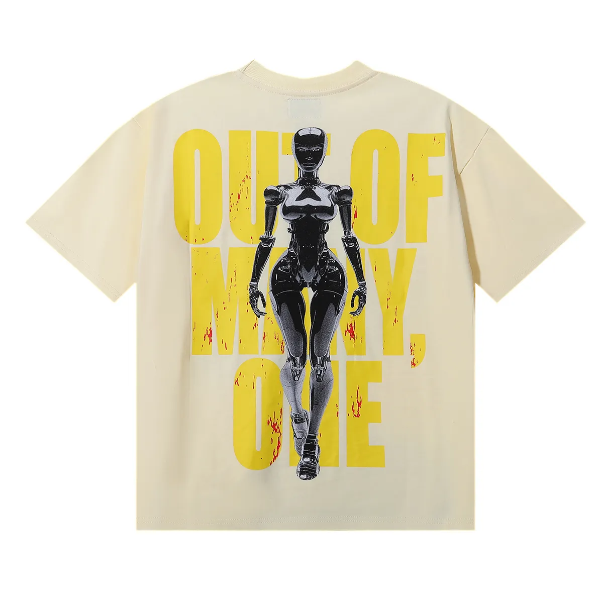 No. 7007, Meichao Godspeed technology robot printed high-quality double yarn pure cotton casual short-sleeved T-shirt batch 110 Color: black, apricot; Size: S M L XL