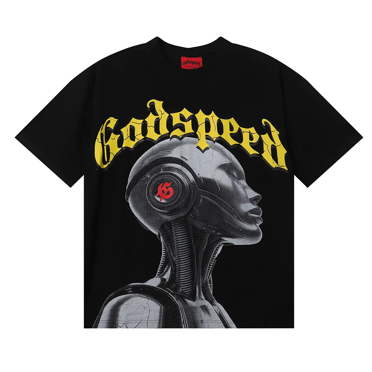 No. 7007, Meichao Godspeed technology robot printed high-quality double yarn pure cotton casual short-sleeved T-shirt batch 110 Color: black, apricot; Size: S M L XL