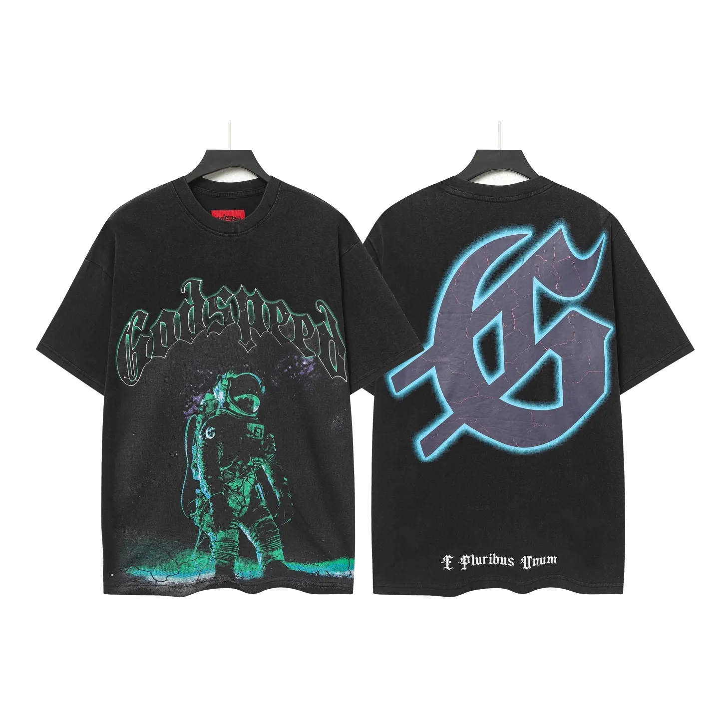 6056 washed black｜P116 Godspeed cross-border American rock and roll street washed retro style short-sleeved T (craft printing) fabric (fabric): 32 count combed double yarn 250 grams weight size (size): S-M-L-XL color (colour): washed black