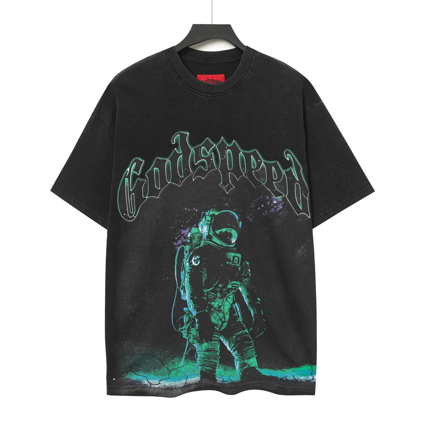 6056 washed black｜P116 Godspeed cross-border American rock and roll street washed retro style short-sleeved T (craft printing) fabric (fabric): 32 count combed double yarn 250 grams weight size (size): S-M-L-XL color (colour): washed black