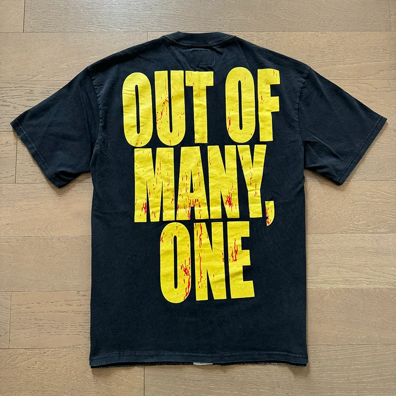 1011# P126 Washed Black Real Shot Godspeed American Fashion Rock Street Retro Washed Distressed Printed Cotton Short Sleeves Fabric: 250g 32 Count Fine Cotton Double Yarn Pure Cotton Color: Washed Black Size: S M L XL