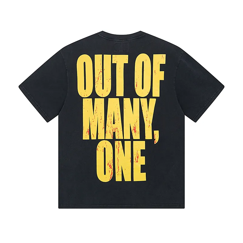 1011# P126 Washed Black Real Shot Godspeed American Fashion Rock Street Retro Washed Distressed Printed Cotton Short Sleeves Fabric: 250g 32 Count Fine Cotton Double Yarn Pure Cotton Color: Washed Black Size: S M L XL