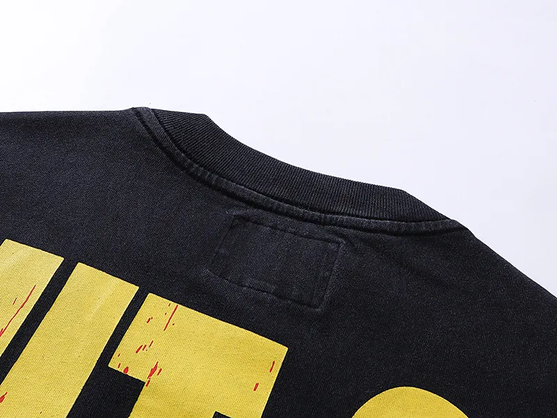 1011# P126 Washed Black Real Shot Godspeed American Fashion Rock Street Retro Washed Distressed Printed Cotton Short Sleeves Fabric: 250g 32 Count Fine Cotton Double Yarn Pure Cotton Color: Washed Black Size: S M L XL