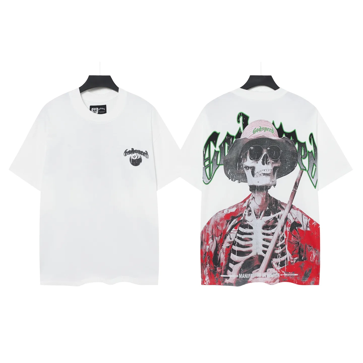 5077# White | P104 Godspeed cross-border American rock and roll street washed retro style short-sleeved T (craft printing) fabric (fabric): 32-count combed double yarn 240 grams weight code number (size): S-M-L-XL color (colour): white