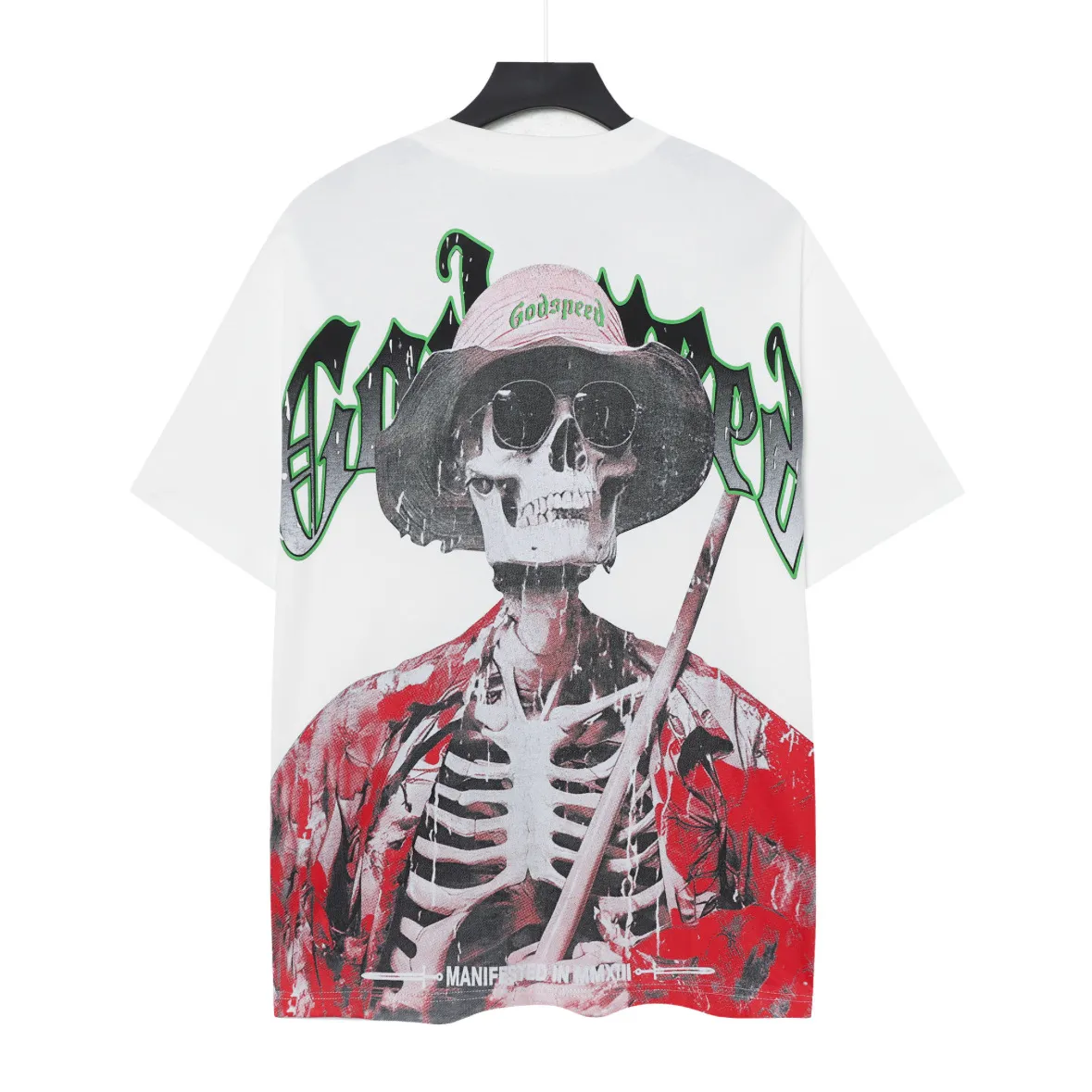 5077# White | P104 Godspeed cross-border American rock and roll street washed retro style short-sleeved T (craft printing) fabric (fabric): 32-count combed double yarn 240 grams weight code number (size): S-M-L-XL color (colour): white