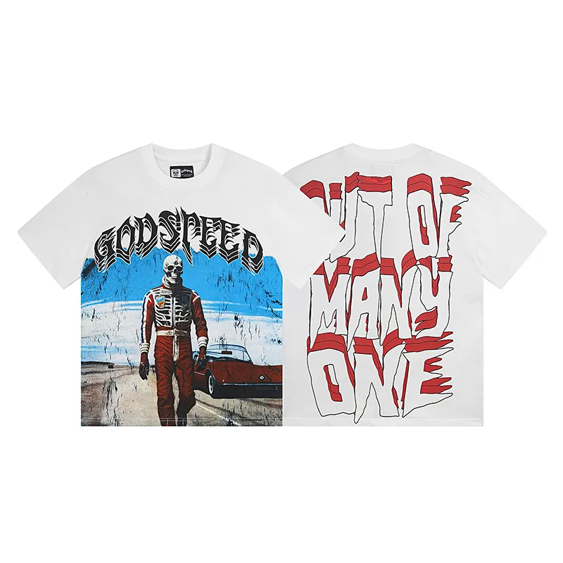 3087# P110 Real shot Godspeed American fashion rock street retro loose printed cotton short sleeves Fabric: 240g 32 count fine cotton double yarn pure cotton Color: off-white Size: S M L XL