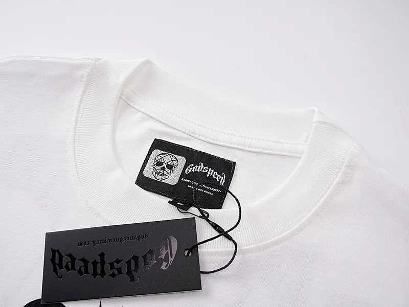 3087# P110 Real shot Godspeed American fashion rock street retro loose printed cotton short sleeves Fabric: 240g 32 count fine cotton double yarn pure cotton Color: off-white Size: S M L XL