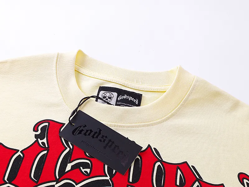 3152# P106 Real shot Godspeed American fashion rock street retro loose printed cotton short sleeves Fabric: 240g 32 count fine cotton double yarn pure cotton Color: apricot Size: S M L XL