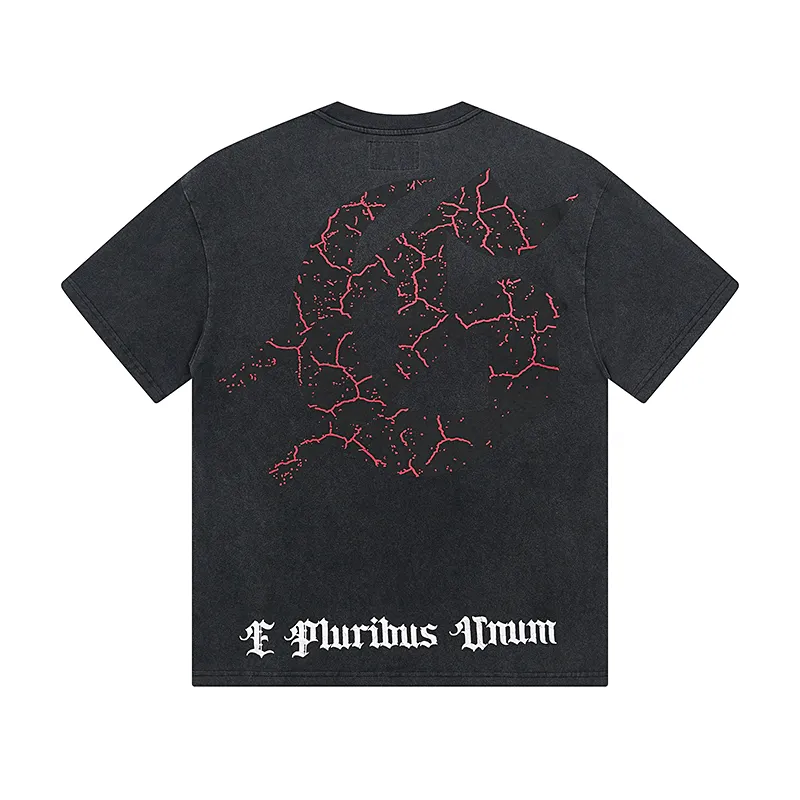 1085# P126 Washed Black Real Shot Godspeed American Fashion Rock Street Retro Washed Distressed Printed Pure Cotton Short Sleeves Fabric: 250g 32 Count Fine Cotton Double Yarn Pure Cotton Color: Washed Black Size: S M L XL