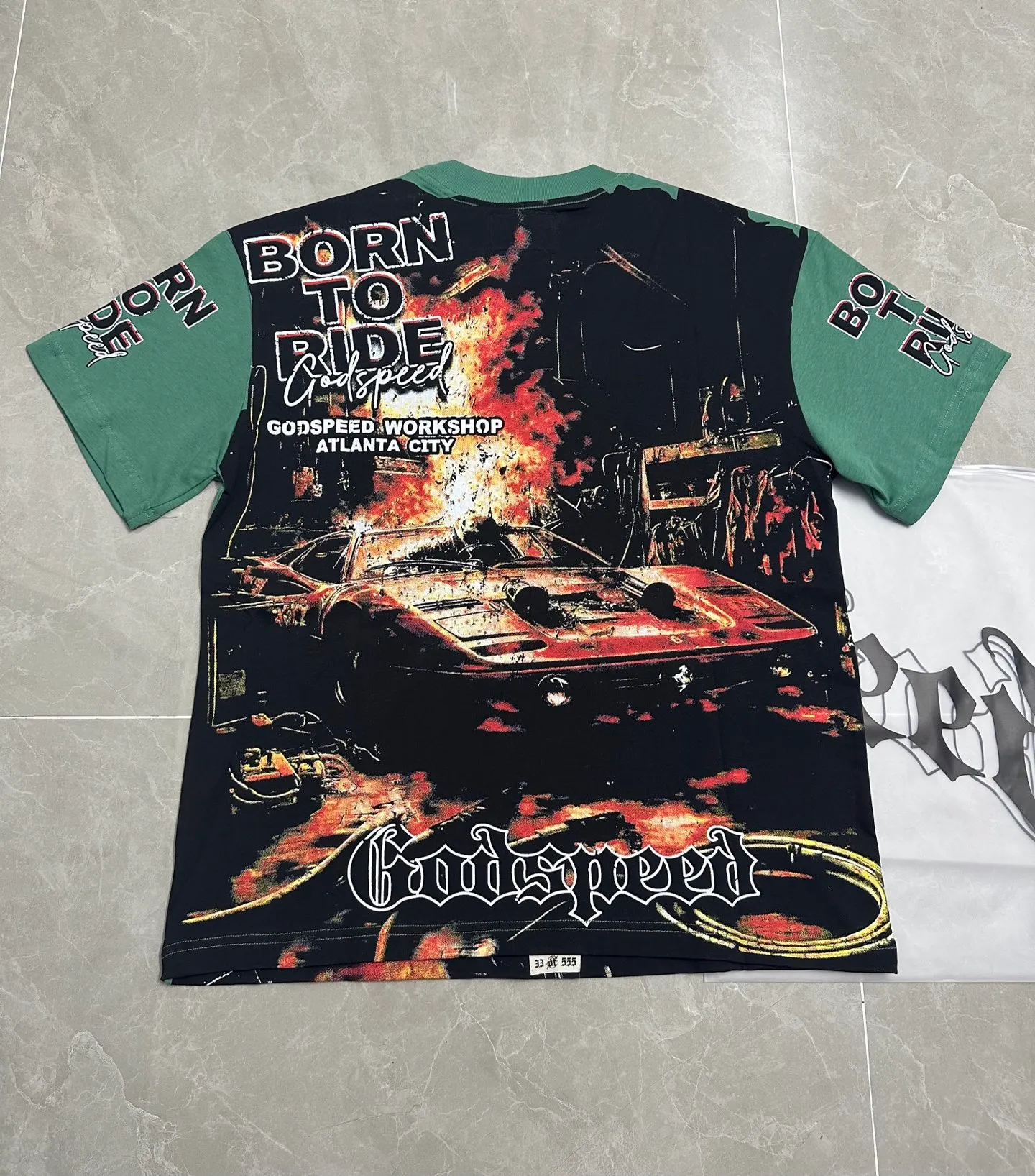 5316#pine cypress green I P104 Godspeed cross-border American rock and roll street washed retro style short-sleeved T (craft printing) fabric (fabric): 32 counts combed double yarn 240 grams weight code number (size): S-M-L-XL color (colour): pine cypress green