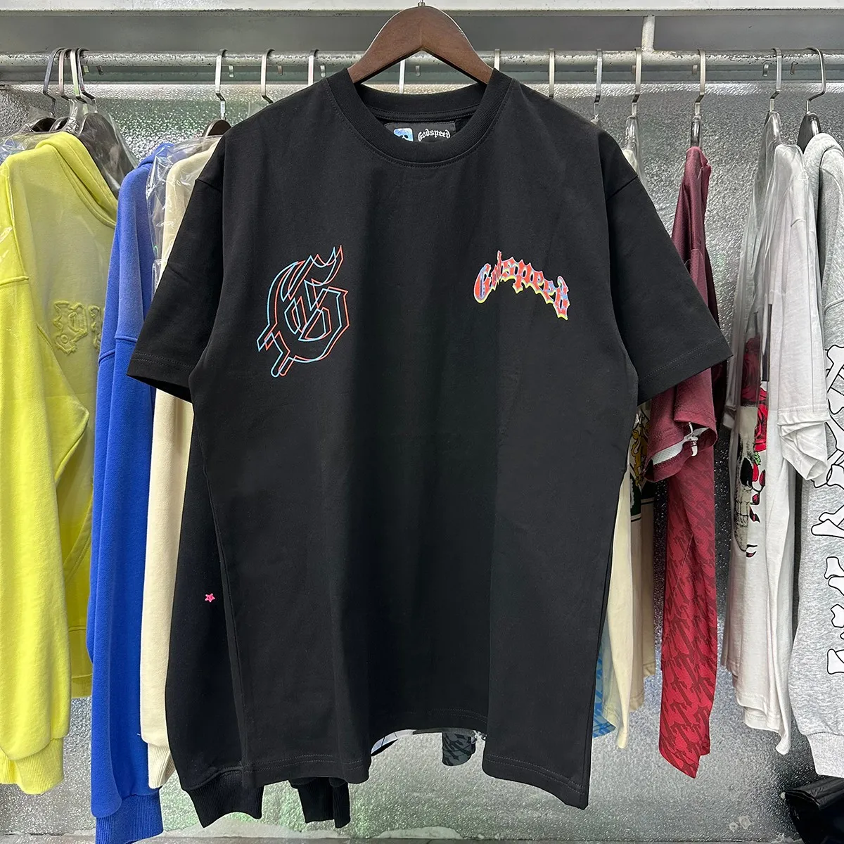No. 7023, real shot, beautiful Godspeed Western skull denim cactus print high quality double yarn pure cotton casual short-sleeved T-shirt batch 110 Color: black, white, purple; Size: S M L XL