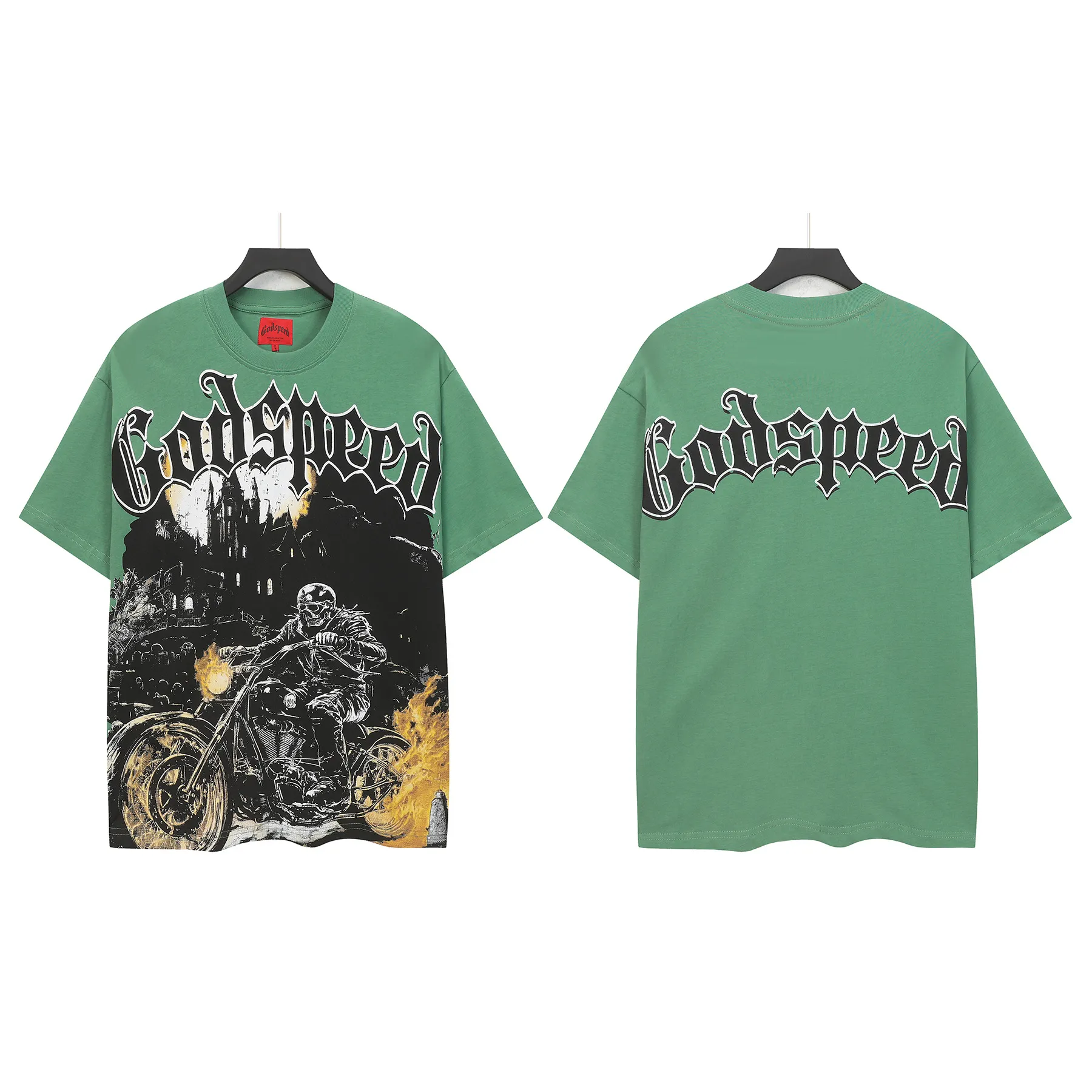 5306#pine cypress green | P106 Godspeed cross-border American rock and roll street washed retro style short-sleeved T (craft printing) fabric (fabric): 32 count combed double yarn 240 grams weight code (size): S-M-L-XL color (colour): pine cypress green 👉