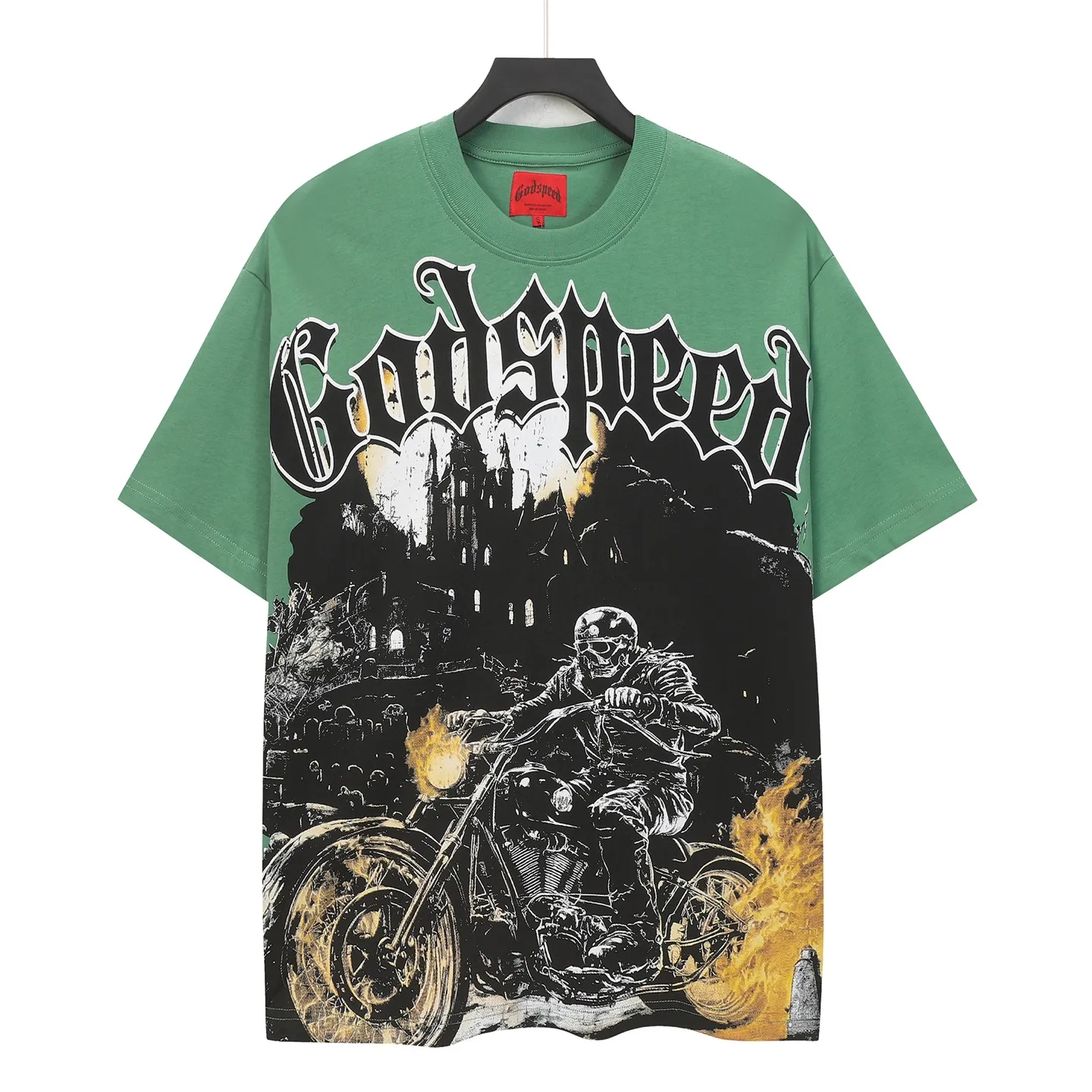 5306#pine cypress green | P106 Godspeed cross-border American rock and roll street washed retro style short-sleeved T (craft printing) fabric (fabric): 32 count combed double yarn 240 grams weight code (size): S-M-L-XL color (colour): pine cypress green 👉