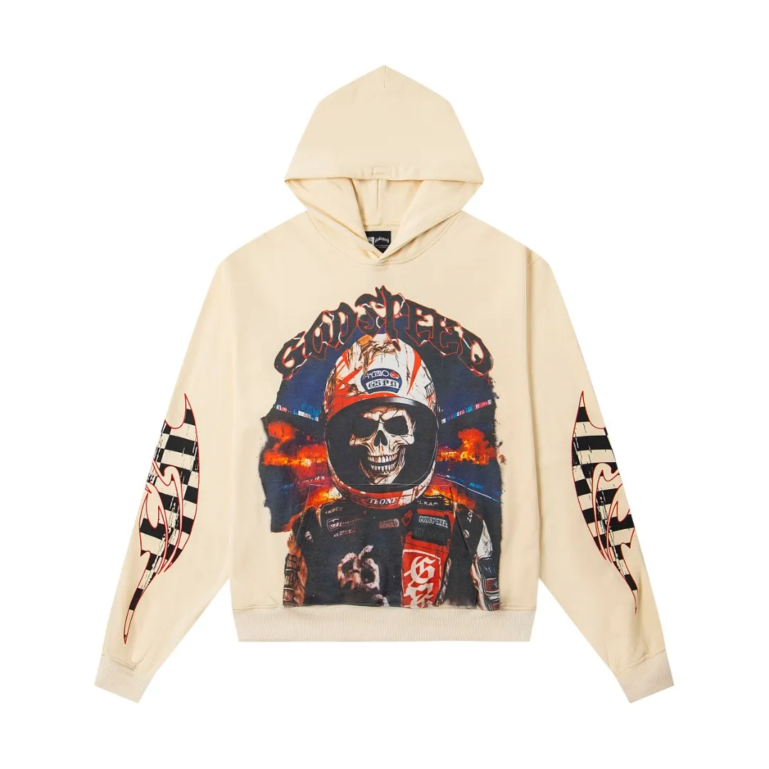 G07# GodSpeed ​​white ink direct spray sweatshirt S-XL washed black P236 apricot P226