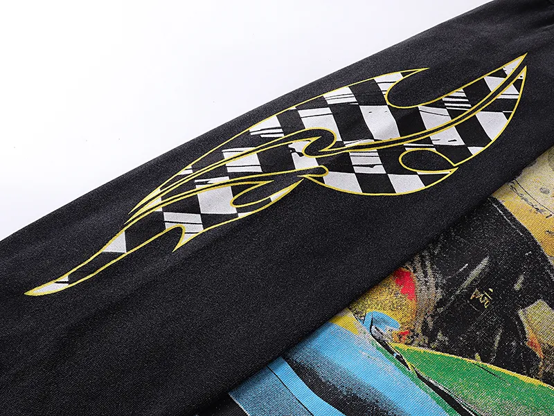 1105# P160 Washed Black Real Shot Godspeed American Fashion Rock Street Retro Washed Distressed Printed Pure Cotton Short Sleeves Fabric: 270g 32 Count Fine Cotton Double Yarn Pure Cotton Color: Washed Black Size: S M L XL