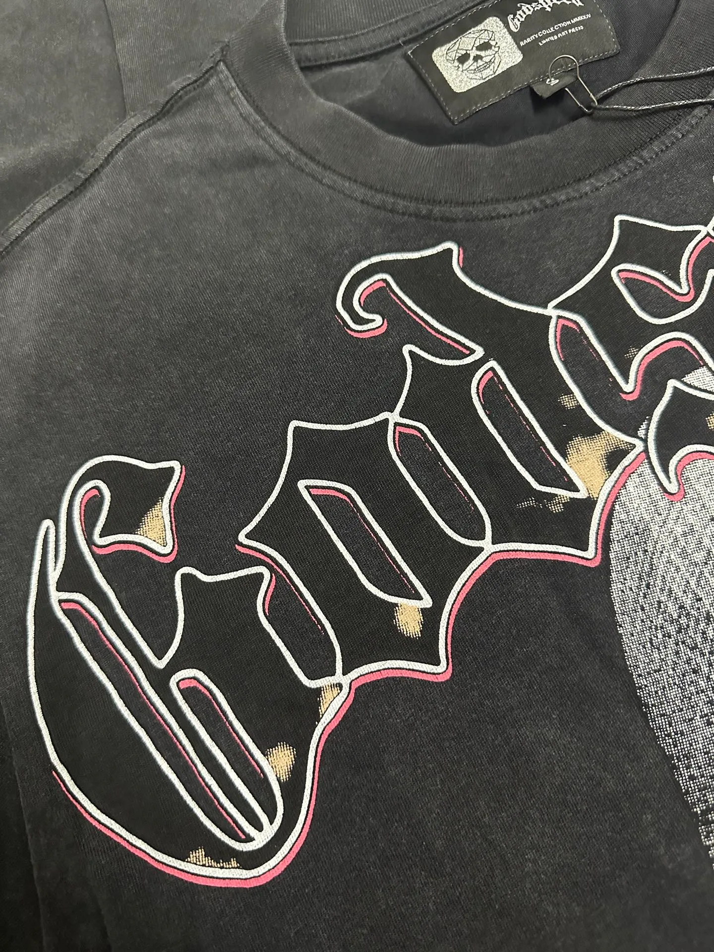 6129# Washed black I P116 Real stock (American fashion niche) - New Godspeed cross-border American rock street washed retro style short-sleeved T (craft printing) Fabric (fabric): 32 counts combed double yarn 250 grams weight Size (size): S-M-L-XL Color (colour): Washed black