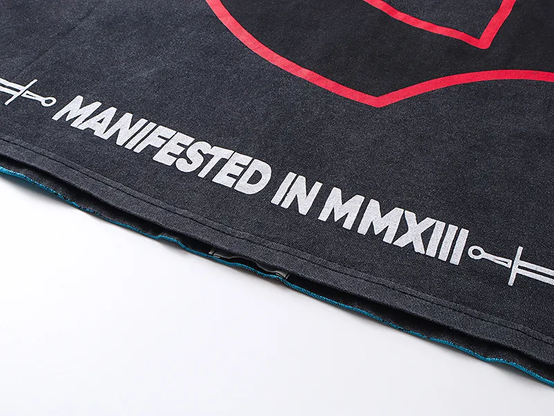 1165# P120 Washed Black Real Shot Godspeed American Fashion Rock Street Retro Washed Distressed Printed Cotton Short Sleeves Fabric: 250g 32 Count Fine Cotton Double Yarn Pure Cotton Color: Washed Black Size: S M L XL
