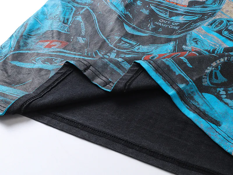 1165# P120 Washed Black Real Shot Godspeed American Fashion Rock Street Retro Washed Distressed Printed Cotton Short Sleeves Fabric: 250g 32 Count Fine Cotton Double Yarn Pure Cotton Color: Washed Black Size: S M L XL