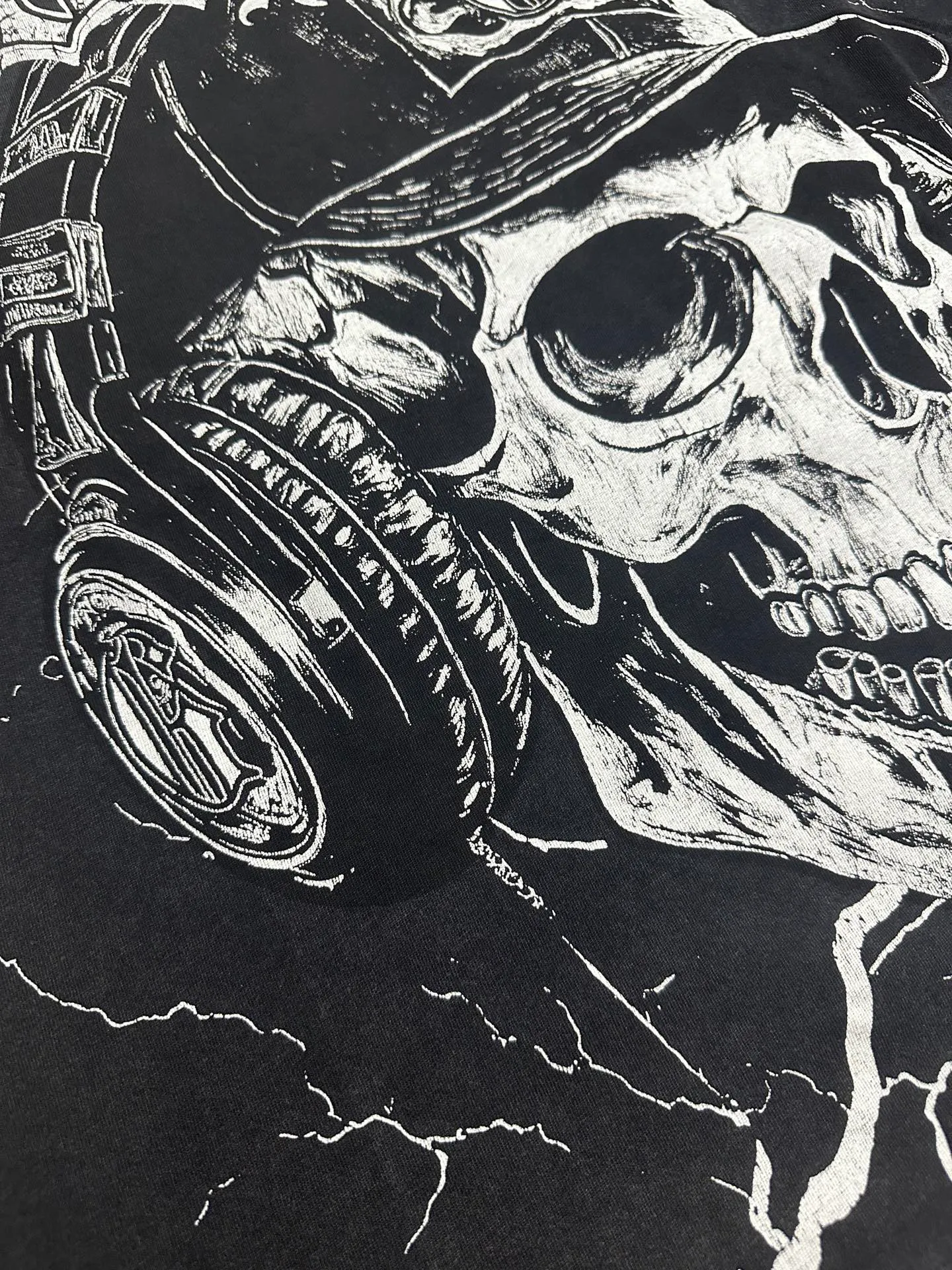 6130# Washed Black I P116 Real Spot (Beautiful Fashion Niche) - New Godspeed Cross-Border American Rock Street Washed Retro Style Short Sleeve T (Craft Printing) Fabric: 32 Count Combed Double Yarn 250g Weight Size: S-M-L-XL Color: Washed Black