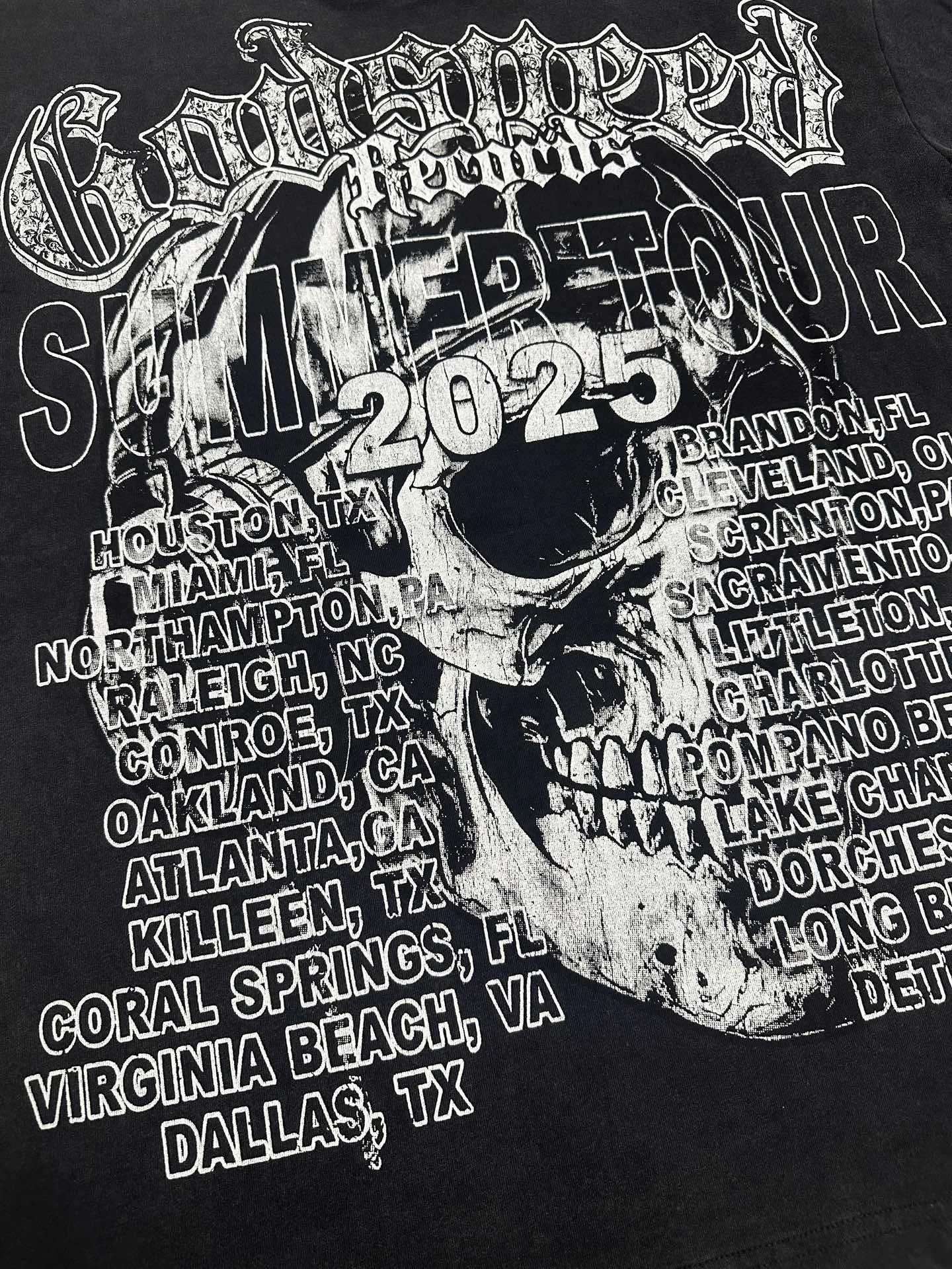 6130# Washed Black I P116 Real Spot (Beautiful Fashion Niche) - New Godspeed Cross-Border American Rock Street Washed Retro Style Short Sleeve T (Craft Printing) Fabric: 32 Count Combed Double Yarn 250g Weight Size: S-M-L-XL Color: Washed Black