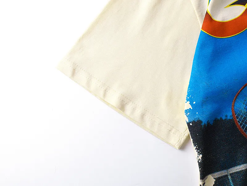 3170# P106 Real shot Godspeed American fashion rock street retro loose printed cotton short sleeves Fabric: 240g 32 count fine cotton double yarn pure cotton Color: apricot Size: S M L XL