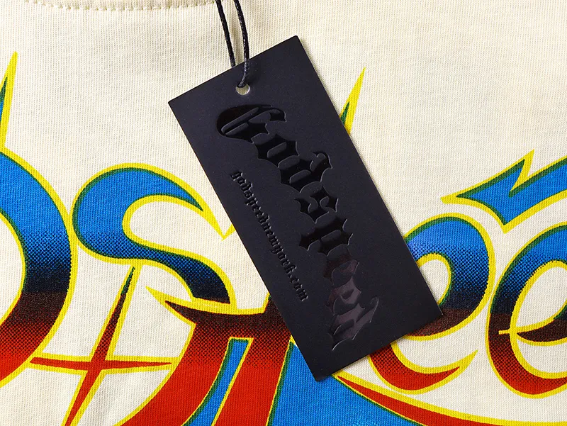 3170# P106 Real shot Godspeed American fashion rock street retro loose printed cotton short sleeves Fabric: 240g 32 count fine cotton double yarn pure cotton Color: apricot Size: S M L XL