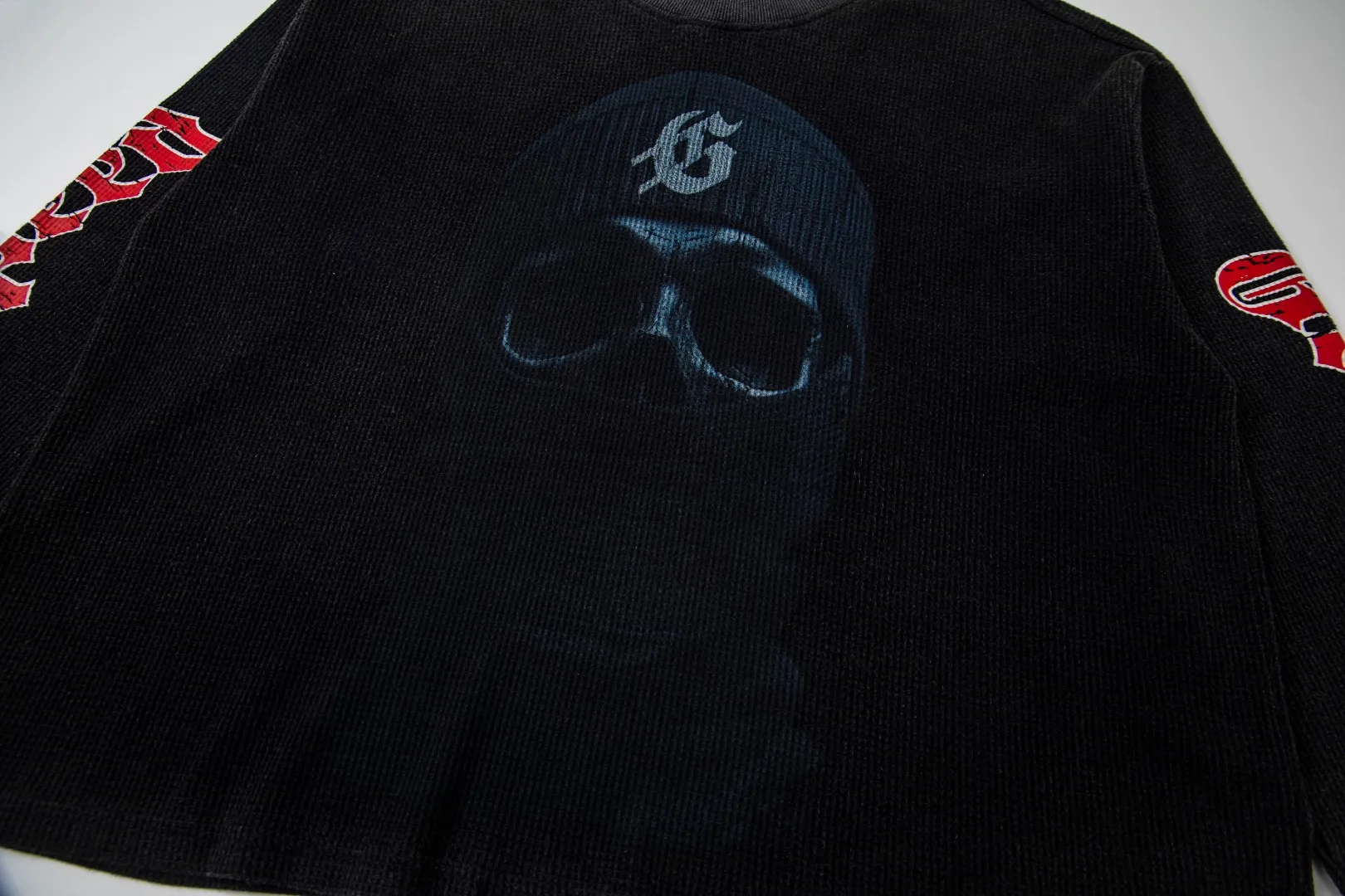 G18# GodSpeed ​​white ink direct spray long-sleeved waffle S-XL washed black P186 apricot P176