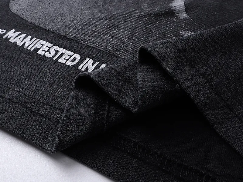 1089# P126 Washed Black Real Shot Godspeed American Fashion Rock Street Retro Washed Distressed Printed Cotton Short Sleeves Fabric: 250g 32 Count Fine Cotton Double Yarn Pure Cotton Color: Washed Black Size: S M L XL