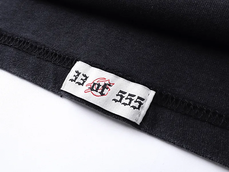 1020# P126 Washed Black Real Shot Godspeed American Fashion Rock Street Retro Washed Distressed Printed Pure Cotton Short Sleeves Fabric: 250g 32 Count Fine Cotton Double Yarn Pure Cotton Color: Washed Black Size: S M L XL